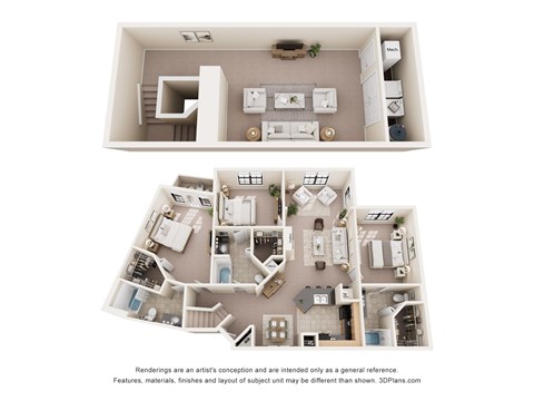 Floor plan for 3 beds, 3 baths, 1784 sqft